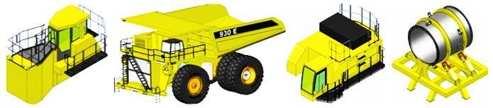 Modelos 3D de equipos mineros con accesos y soportes
